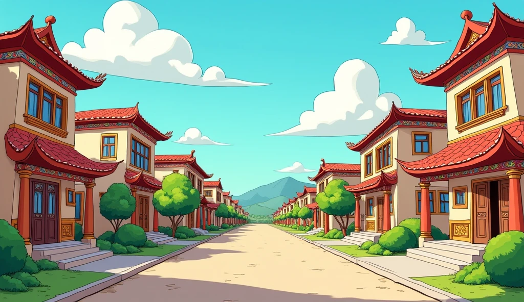 Housing area in Xinjiang, China,Cartoon Style,No characters