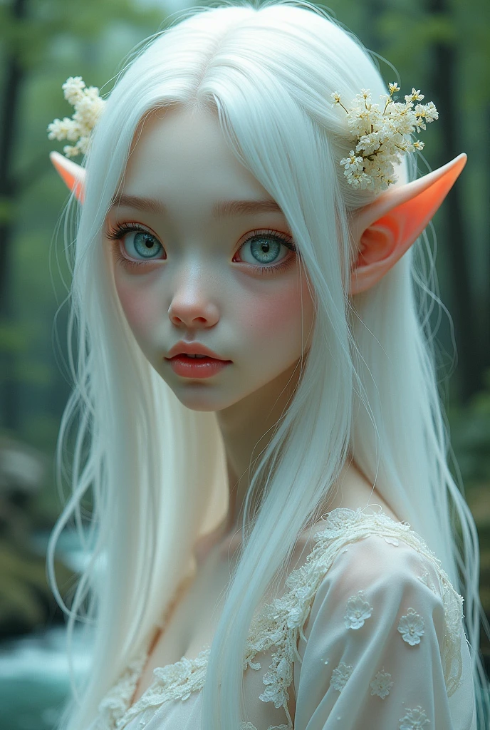 Beautiful white-eyed albino elf girl 