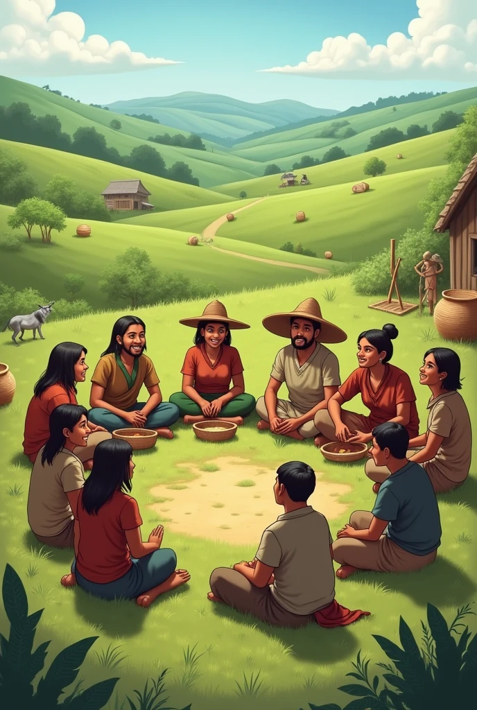 Ek chote se Gav ke ek meeting jisme bhut sare log khet m beth kr aaps me bate kr rhe h