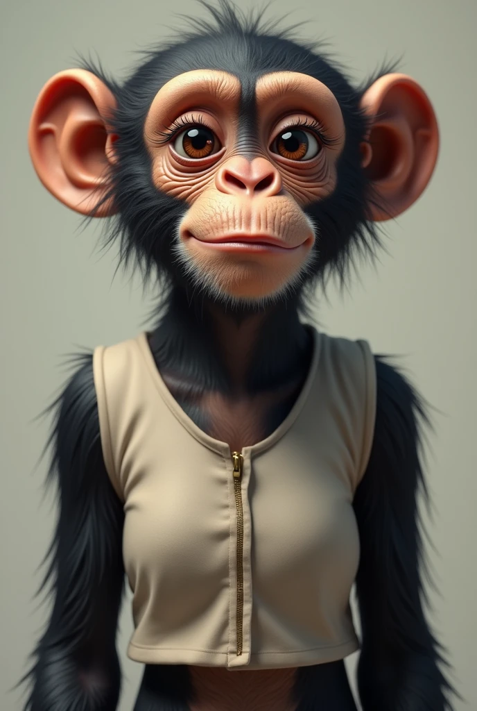Chimpanzee with eyelashes and tight blouse