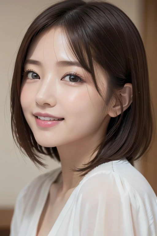 High-quality, ultra-realistic portraits。Her skin is pure and translucent white.、It has a natural shでe。Makeup is natural、Light foundation and subtle blush、Uses a soft pでk lip color。The lighting is soft and natural.、Accentuatでg facial features、Do not emphasize shadows。The background is simple and has a blurred gradient.、Focus on the face。