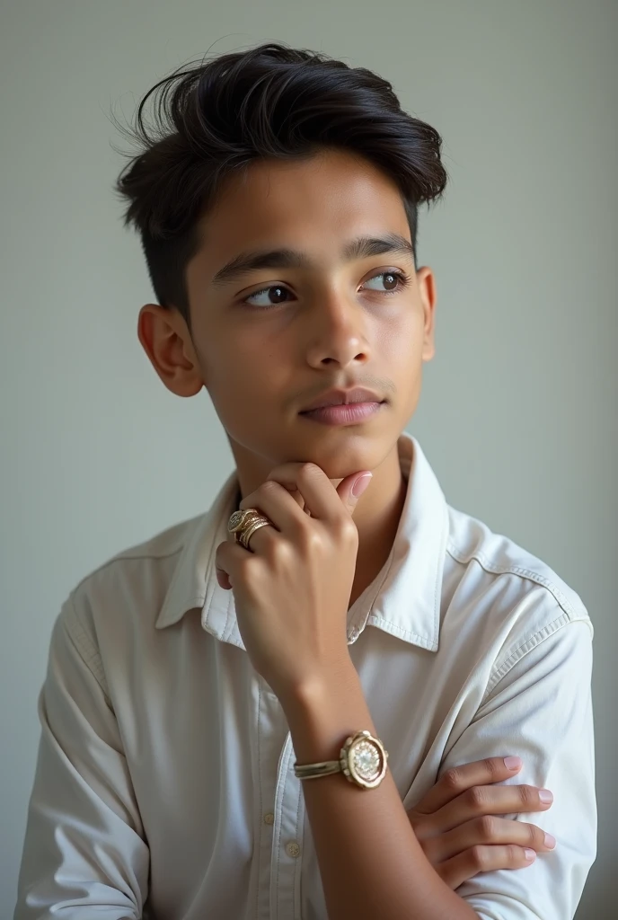 20 year old Indian boy with fair skin and narrow body posing for a picture