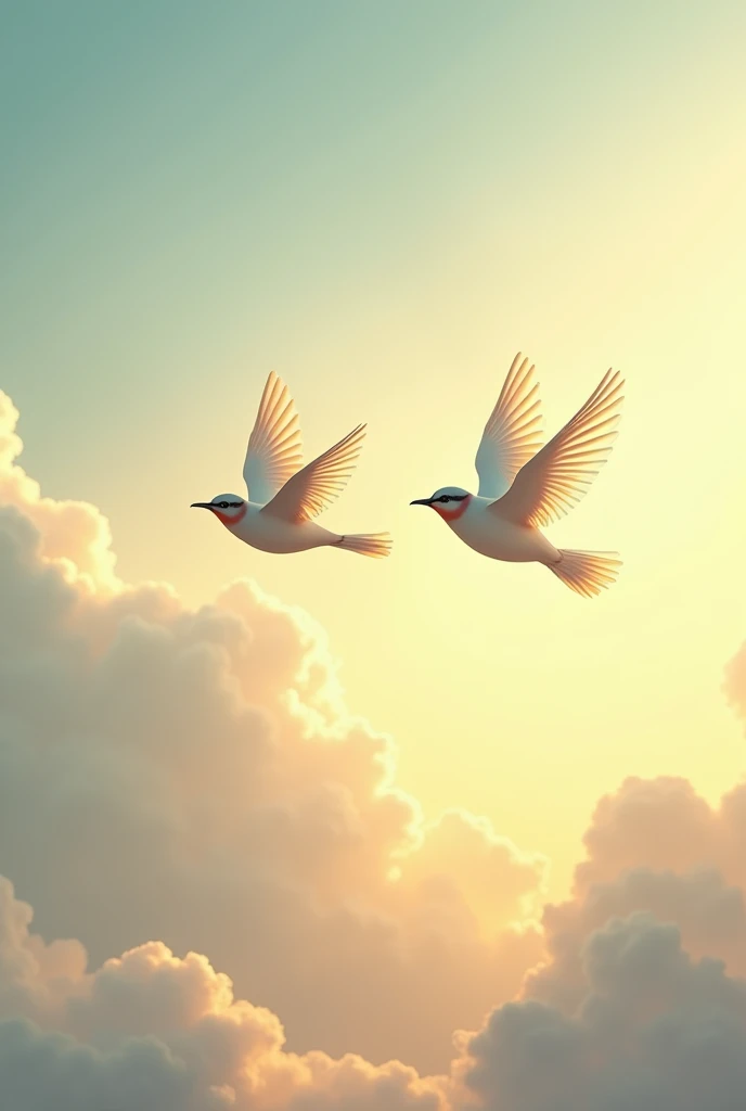 Two birds flying in the sky and singing 