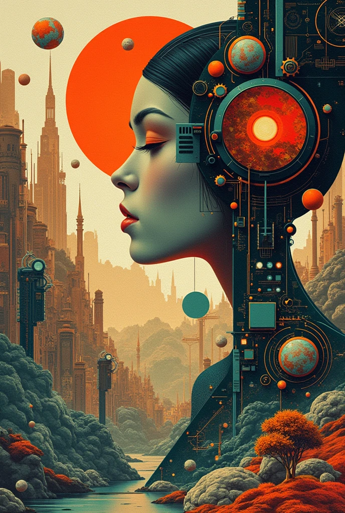 Create a creative arts design, inspired by the art of Moebius using a collage technique with the words "Cash or Credit" written within it