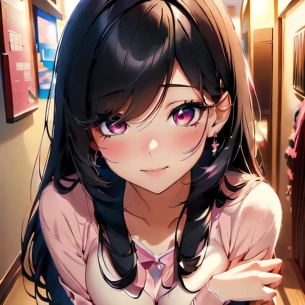(Highest quality, 4K, masterpiece :1), Beautiful woman, 1 person, (chest, Attractive body :1.1),NFSW:1.5,Detailed face, Lip details, Beautiful Eyes, double eyelid, smile,one piece,Black Hair,Slightly brown-haired,bed,Age 25,feminine,cute