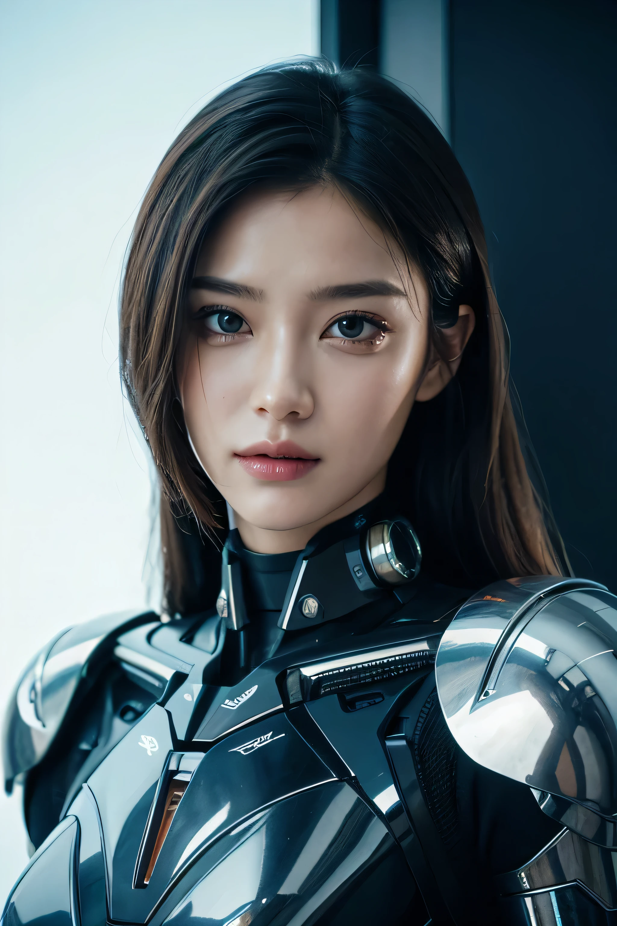 A cyborg with a beautiful female face