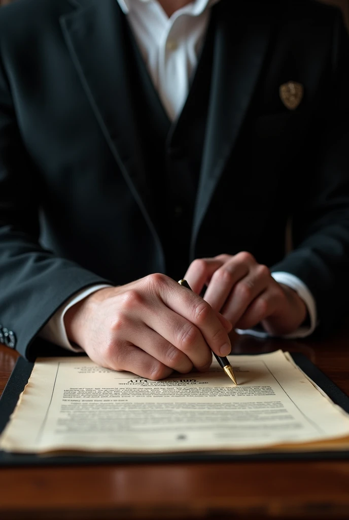Main d'un homme noir qui appuie un cachet en bois sur un document 