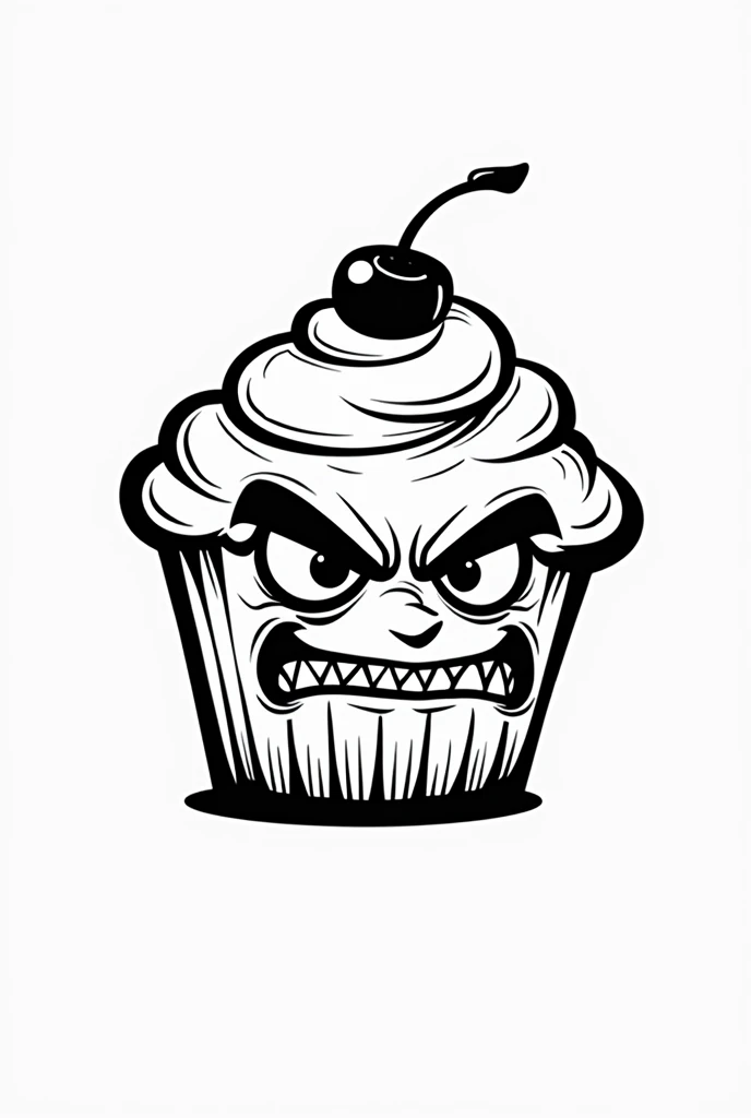 Angry cupcake logo animated 90s black and white 