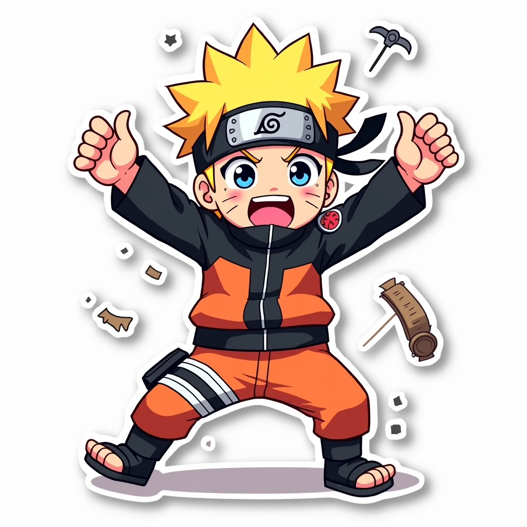 Sticker, "Nin-nin! Time for a ninja adventure!"
- Naruto strikes a playful, mischievous pose, ready to embark on a new mission, on a white background, Detailed.