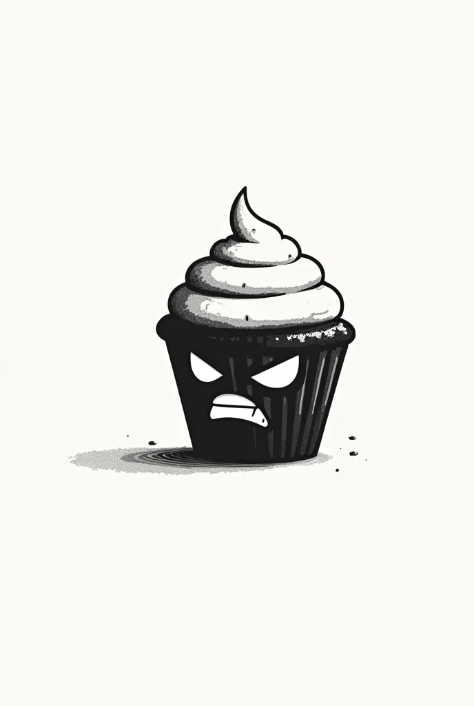 Angry cupcake minimalist logo animated 90s black and white