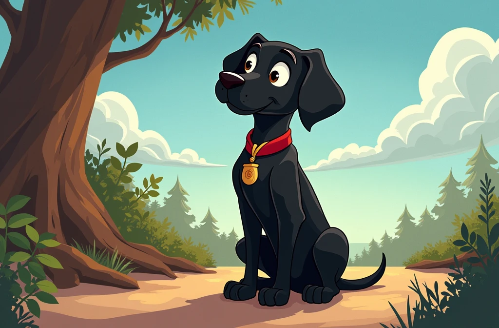 black labrador cartoon character, disney style