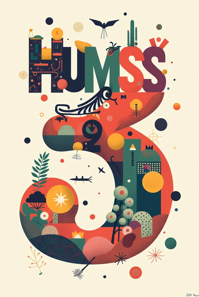 (not photo realism) make a collage lettters saying "HUMSS 3"