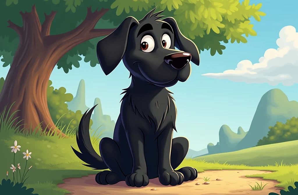 turn the black dog into a cartoon character, disney style
