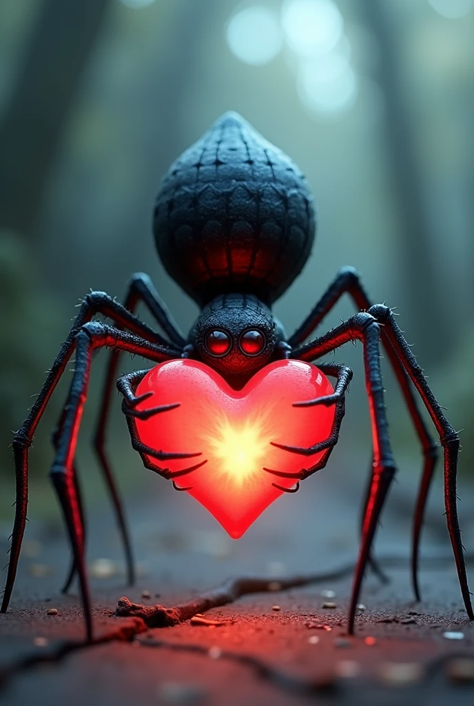 Animated black spider holding heart