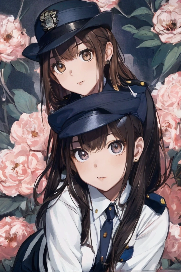 (ultra highres、ultra quality、Masterpiece、8k、),A girl with light hair drawn in high resolution policewoman.japannse police woman、Young and cute 、Asian woman,s hot, Japanese Model, Cute Core, , Chubby 、(big breast)、Town、Fluffy white blouse