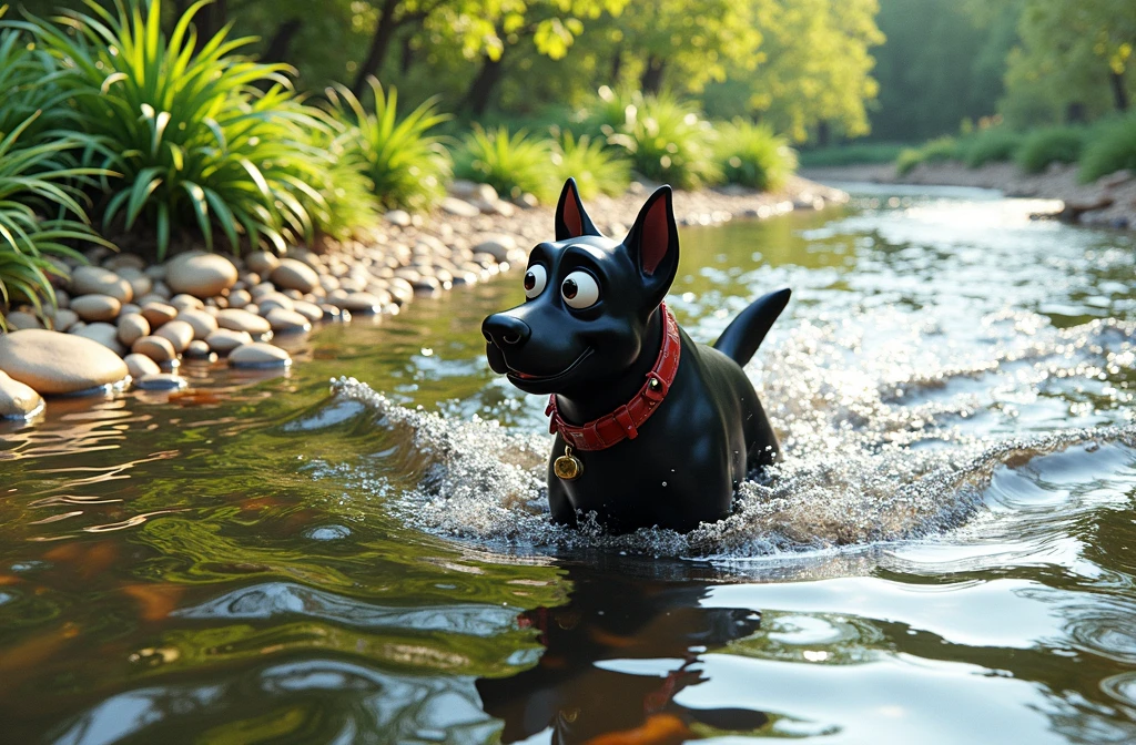 turn the black dog into a cartoon character, pixar style
