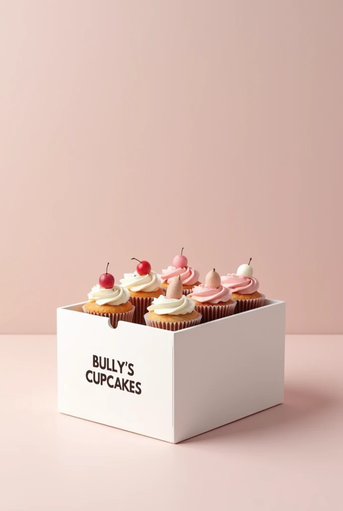 Caja con cupcakes minimalista con el logo Bully’s cupcakes