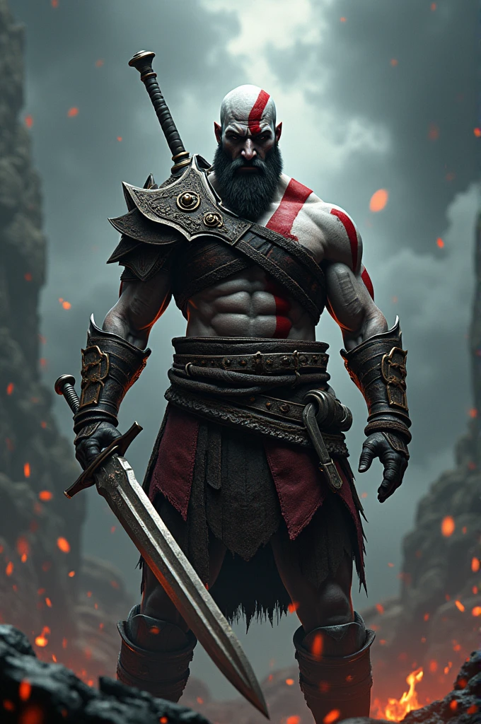 Kratos with with his sword and all logos of kratos 