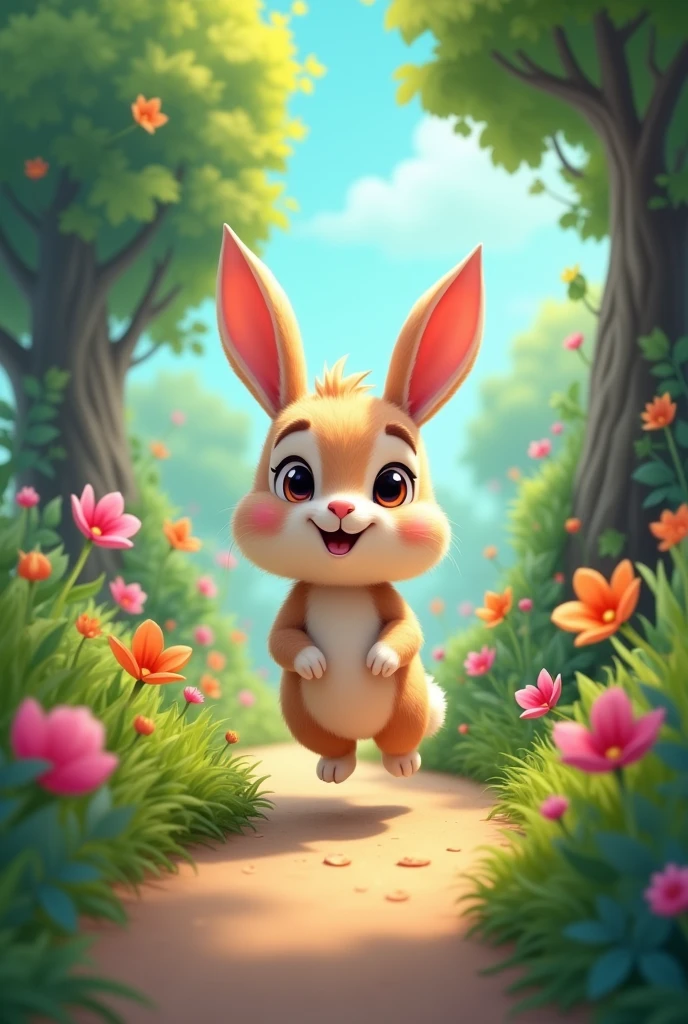 rabbit in a narrow path in cartoon style