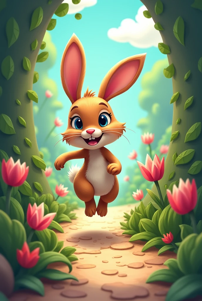 rabbit in a narrow path in cartoon style