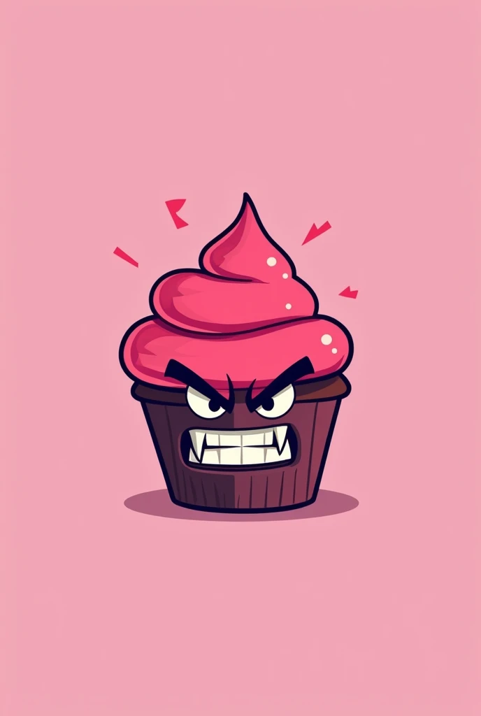 Angry pink animated cupcake minimalist logo 