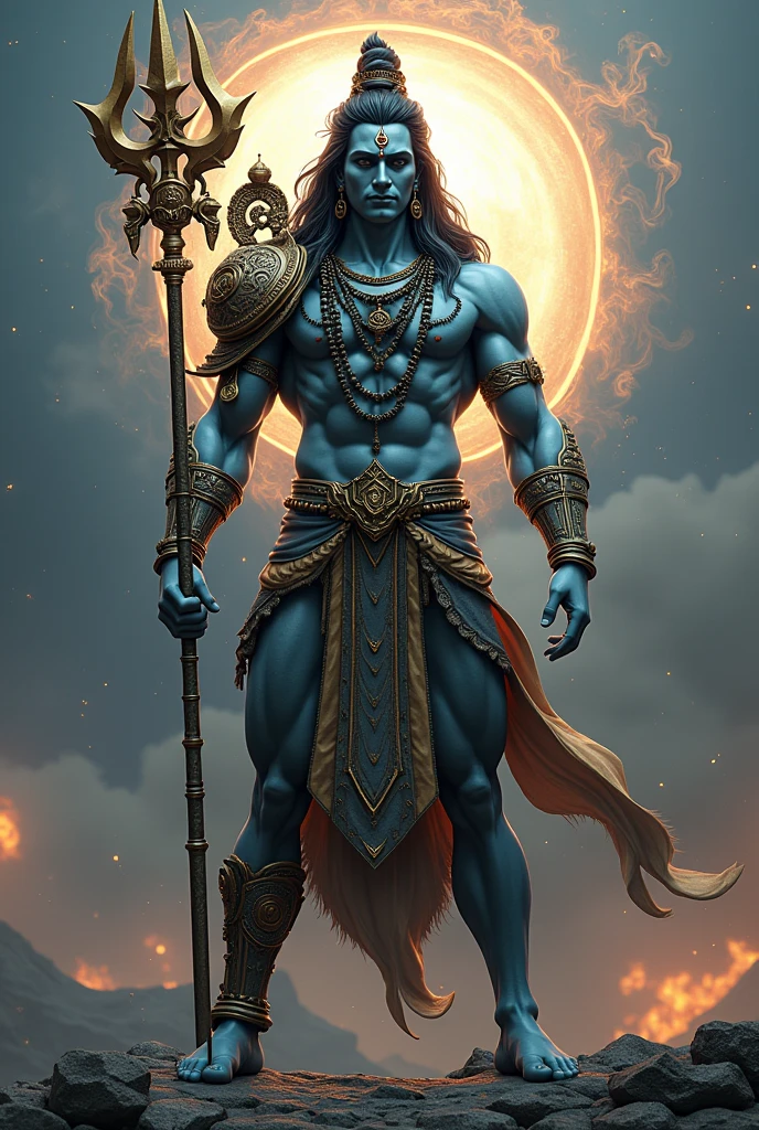 Morden lord shiva with armour and weapons in 3d

