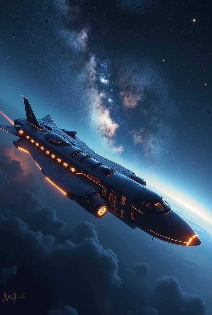 Train-shaped spaceship,10-car train,(Beautiful aircraft:2.0),(The background is outer space and the Milky Way:1.6),masterpiece,Highest quality,Ultra-high resolution,(Super detailed),8k,Realistic,Best aesthetics,beautiful,(dynamic)