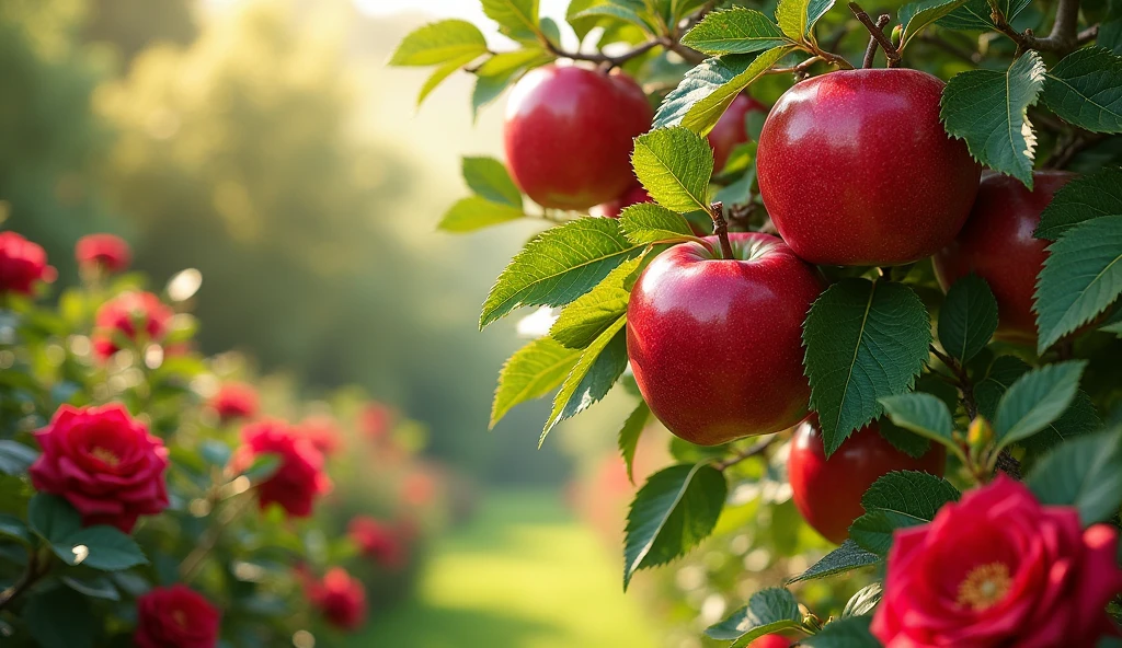 Red, red, the apples on the tree,  
Like the roses in the garden, come and see!  