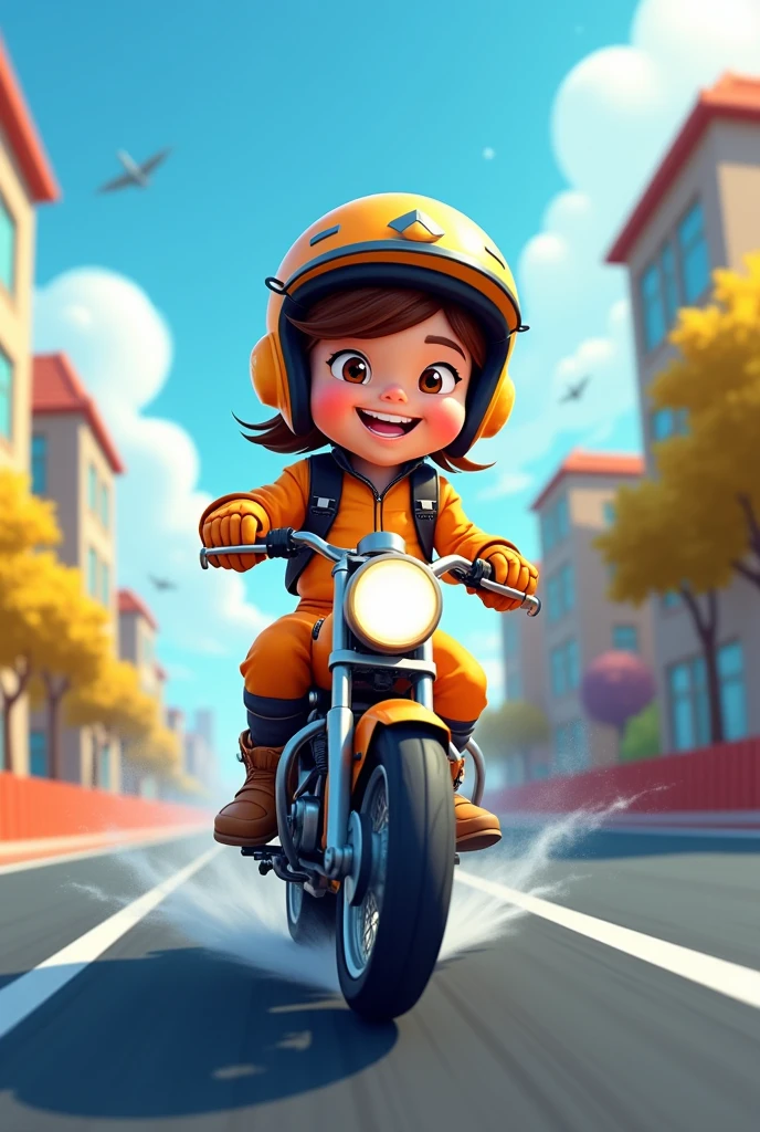 Cartoon of a young biker driving a motorcycle