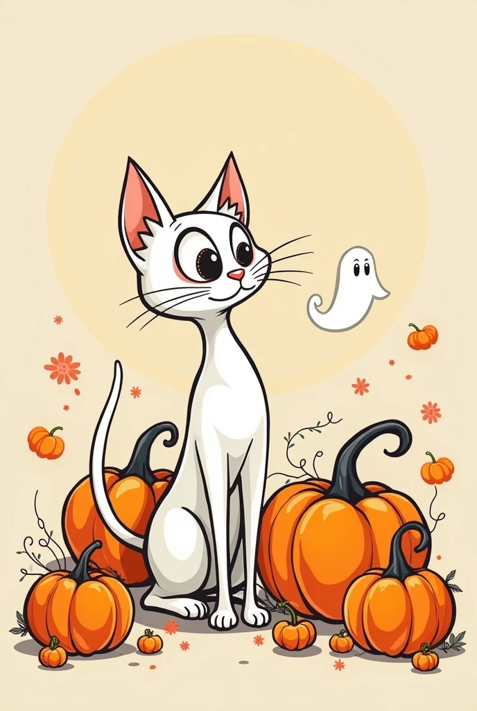 a cat，Halloween，pumpkin，Line Art