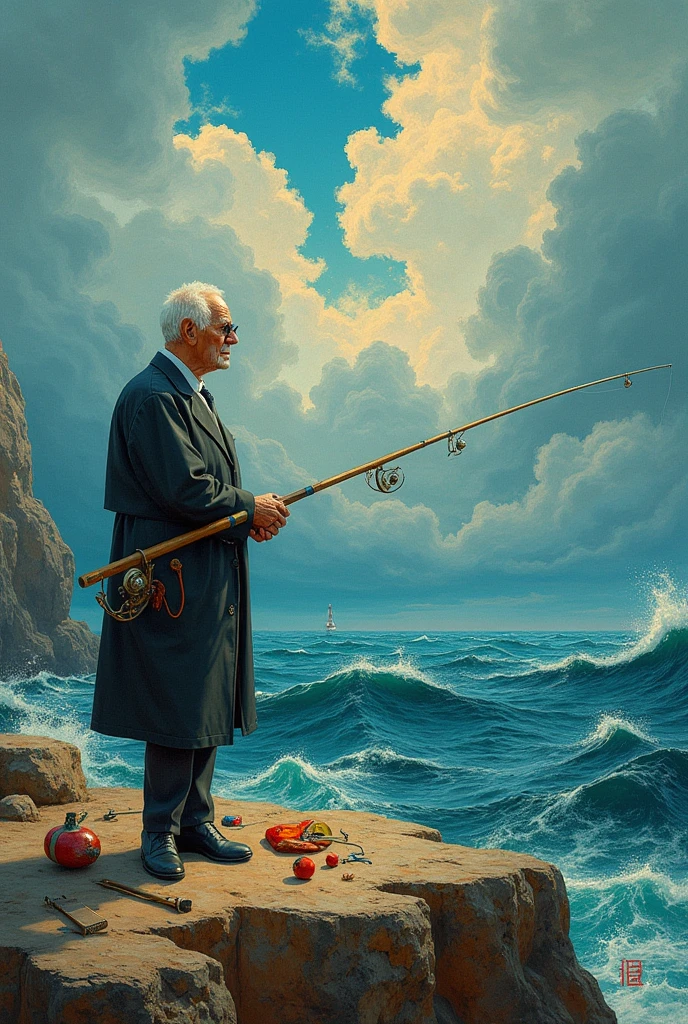 Pablo Picasso fishing at sea.