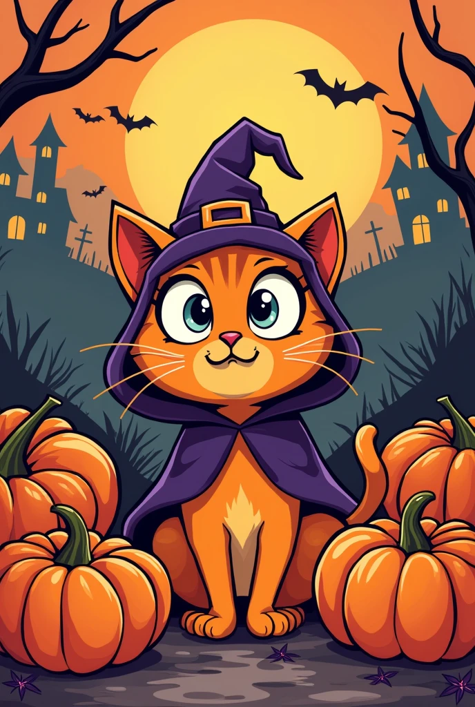 a cat，Halloween，pumpkin，Line Art，Cartoon