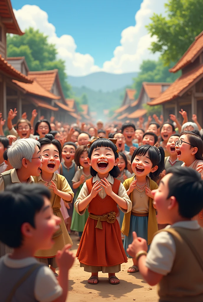 A small village in which most of the people of the village are standing and laughing while playing