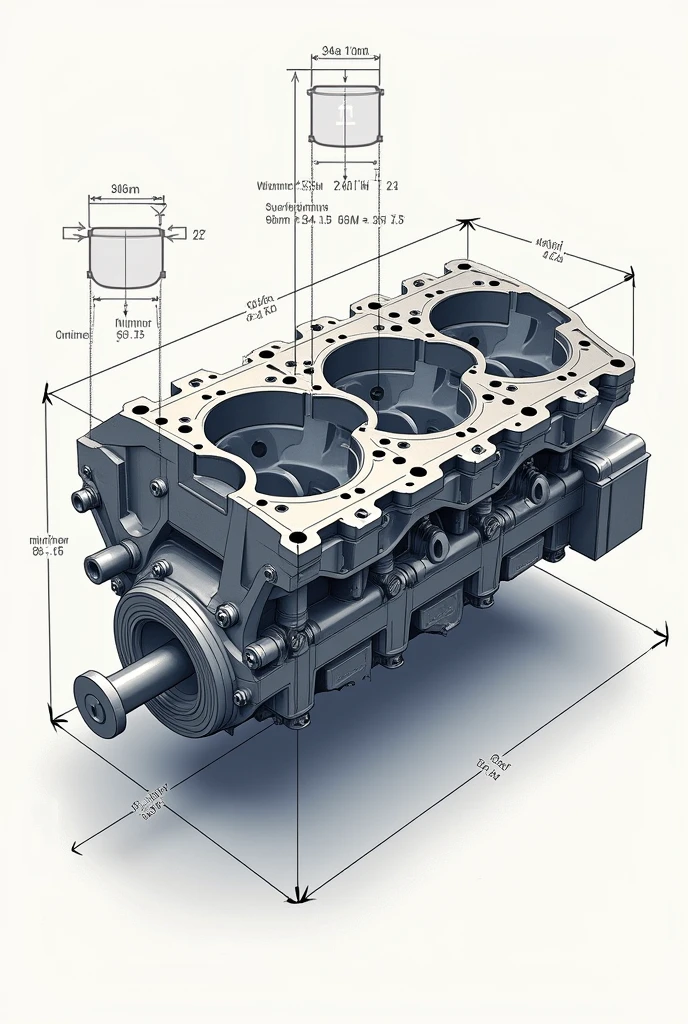 illustration of engine block indicating the diameter measured in major and minor axis of the top of the cylinder