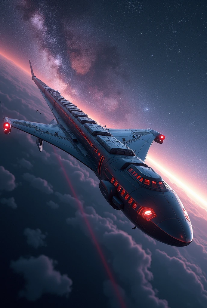 Train-shaped spaceship,10-car train,(Beautiful aircraft:2.0),(The background is outer space and the Milky Way:1.6),masterpiece,Highest quality,Ultra-high resolution,(Super detailed),8k,Realistic,Best aesthetics,beautiful,(dynamic)