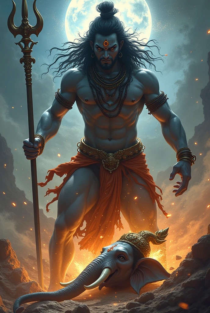 Lord Shiva got angry at this and cut off the head of Ganesha with his trident.