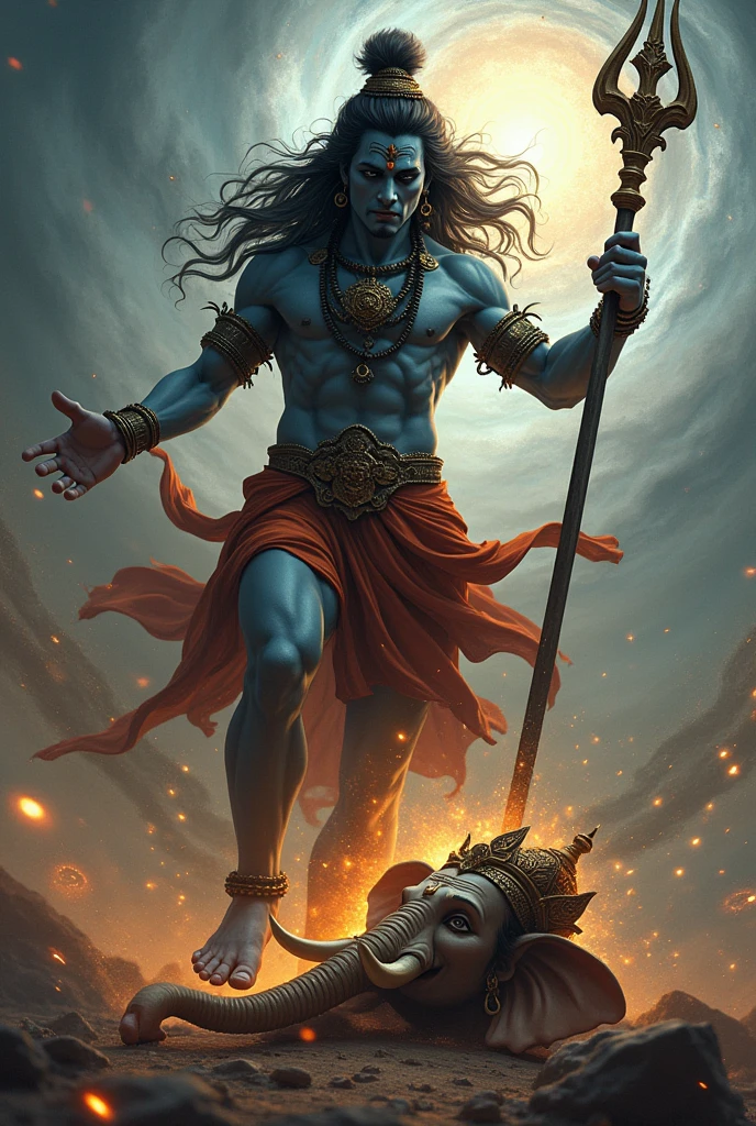 Lord Shiva got angry at this and cut off the head of Ganesha with his trident.