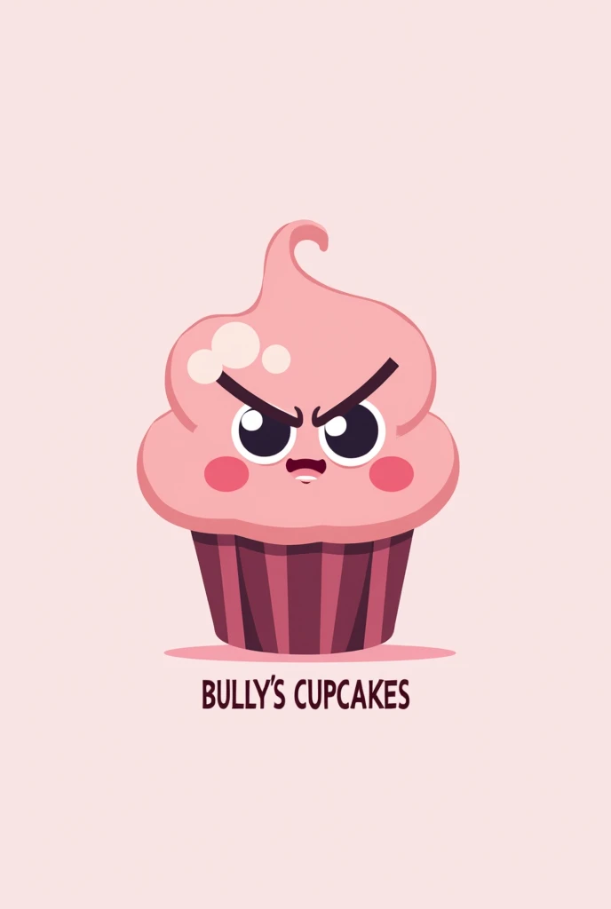 Minimalist cupcake logo in pink tones animated cute and angry cartoon with the name bully's cupcakes