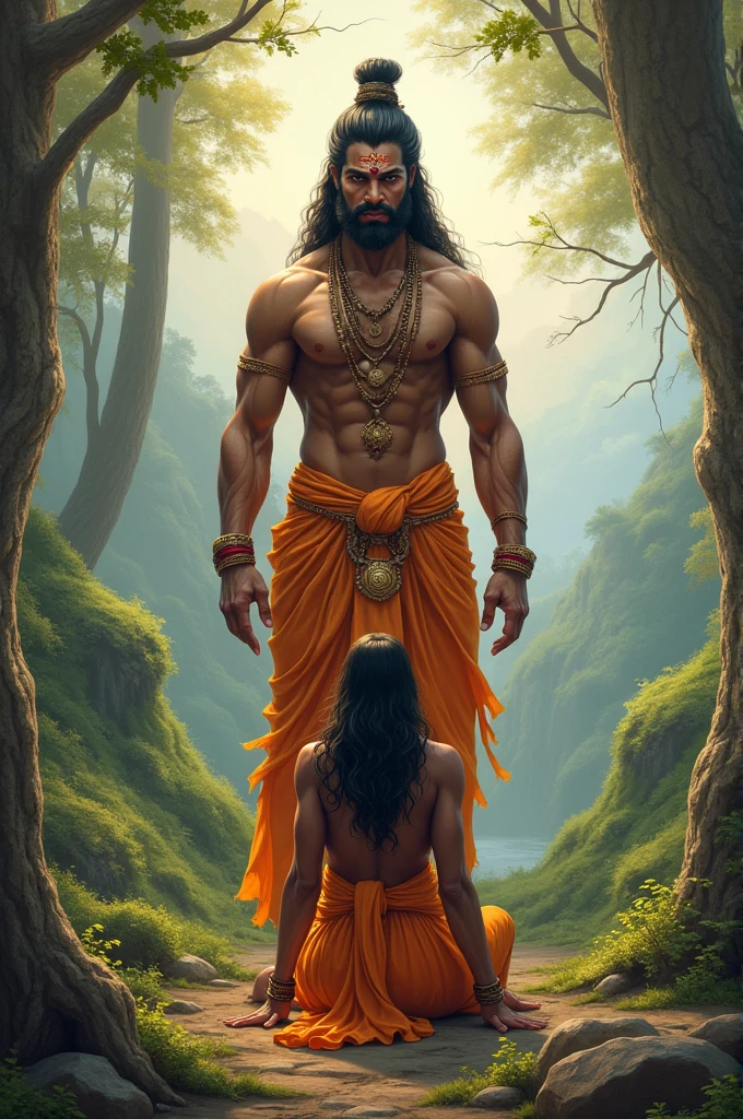 Indian. God parshuram ji standing in front of his shishya