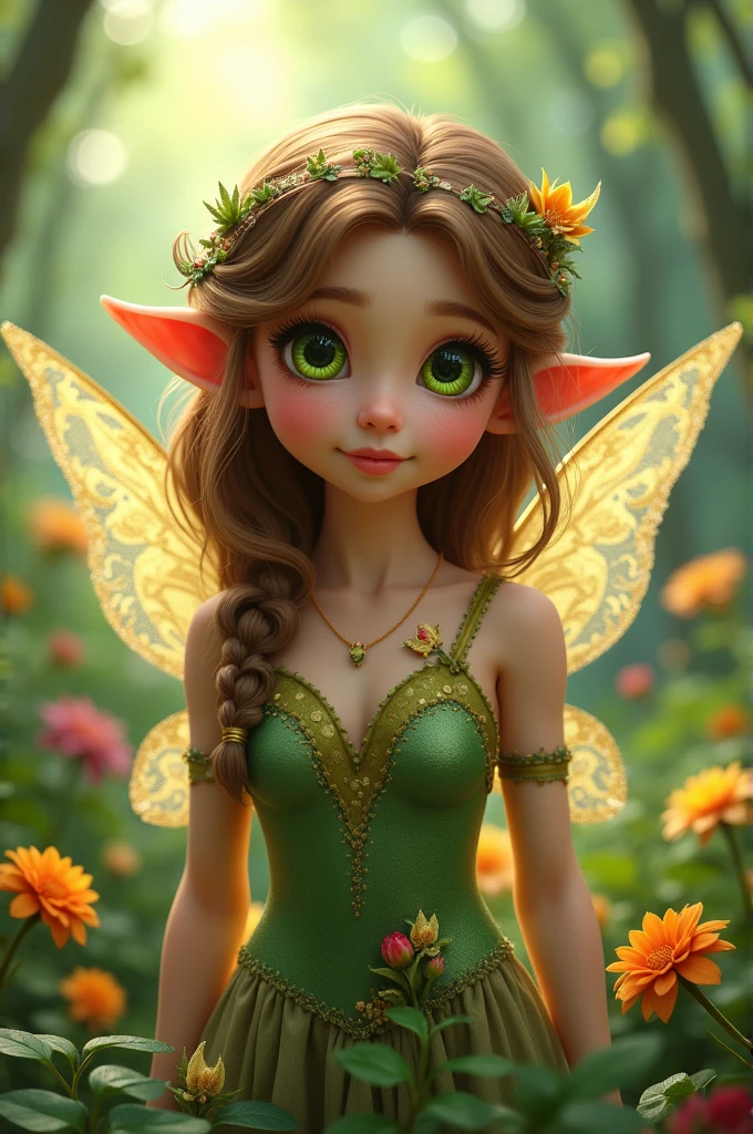 A brown hair and green eyes fairy