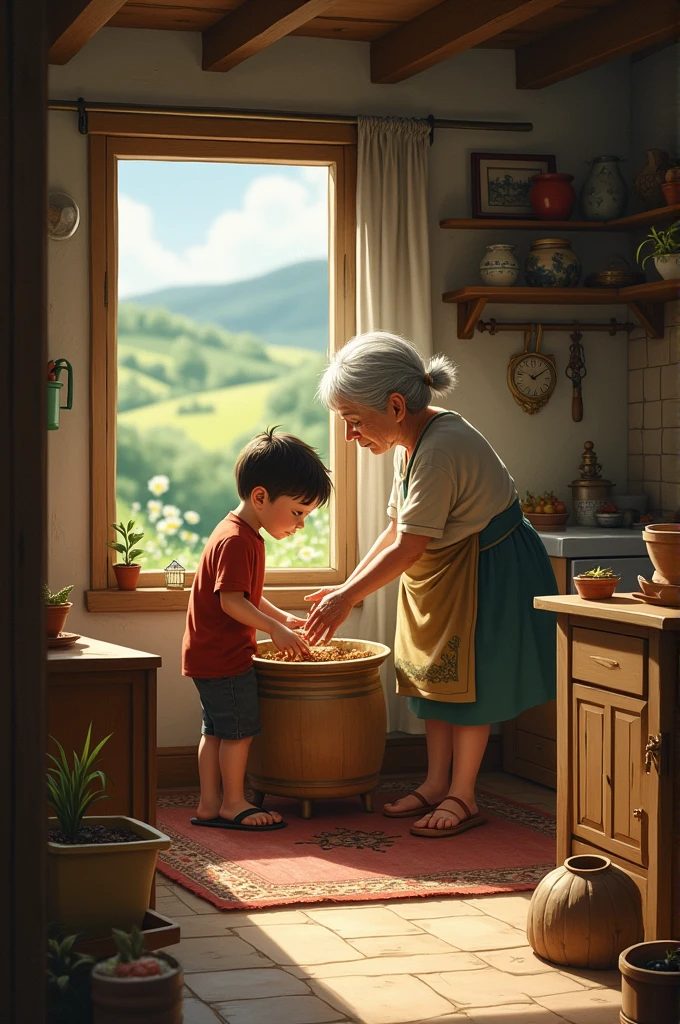 In a small village, there was a boy named ....Living with my old grandmother .
He is a good boy who likes to help his grandmother do all the housework.