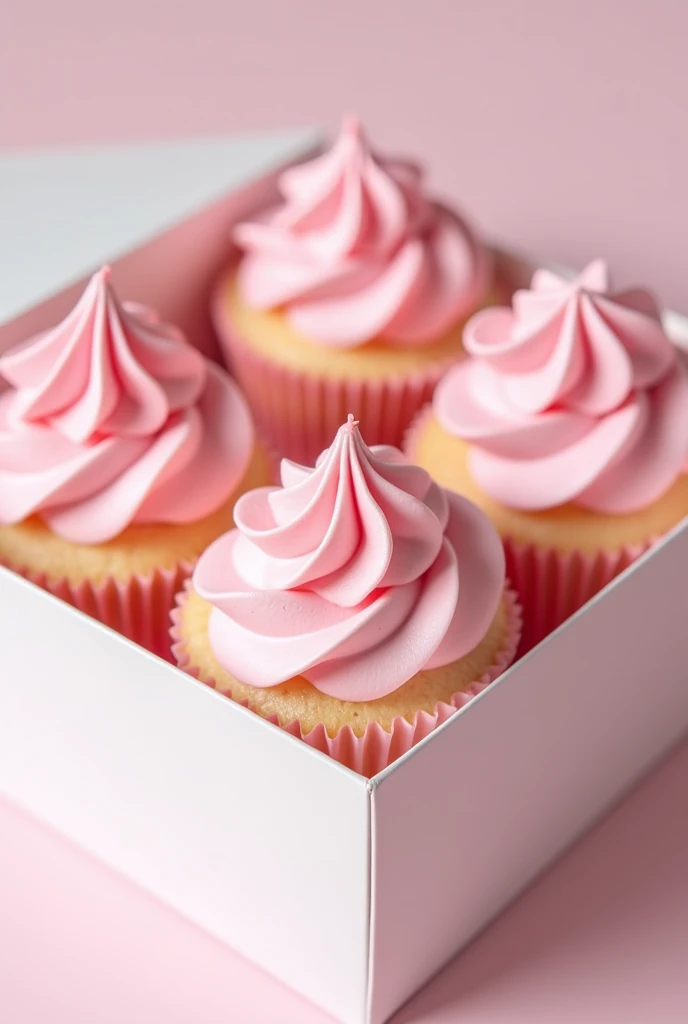 Pink cupcakes inside a white box 