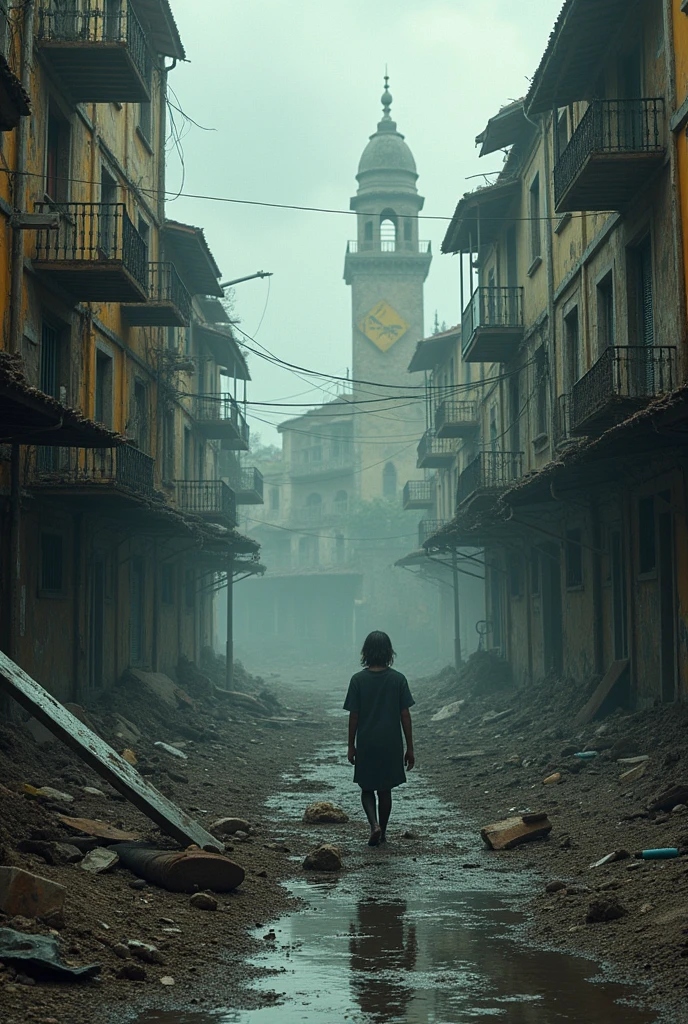 image of the poster describing the devastating impacts of global warming in Vila Velha in the year 2200, with the submerged beaches and the city in ruins.