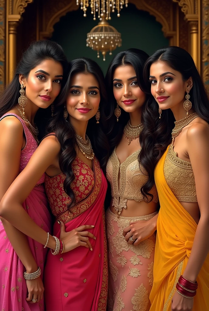 A picture of indian celebrities "rubina dilaik", "hina khan", "shweta tiwari" and "juhi parmar" together