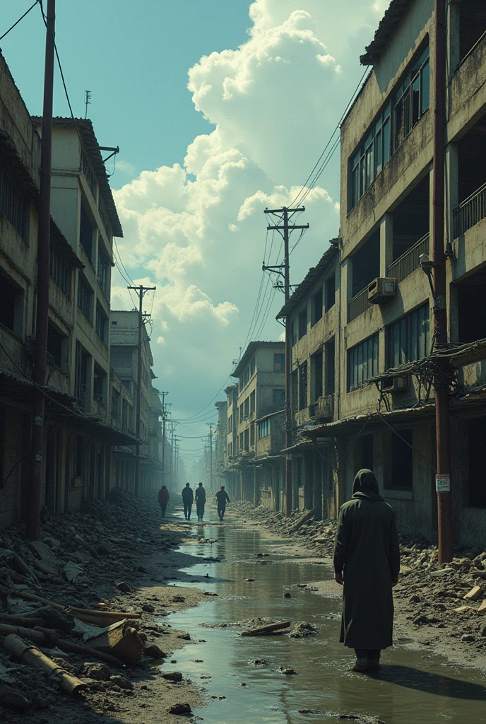 image of the poster describing the devastating impacts of global warming in Vila Velha in the year 2200, with the submerged beaches and the city in ruins.
