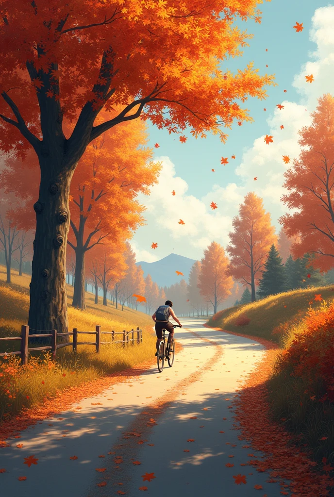 autumn, sunlight, maple leaf fall, a road, afternoon