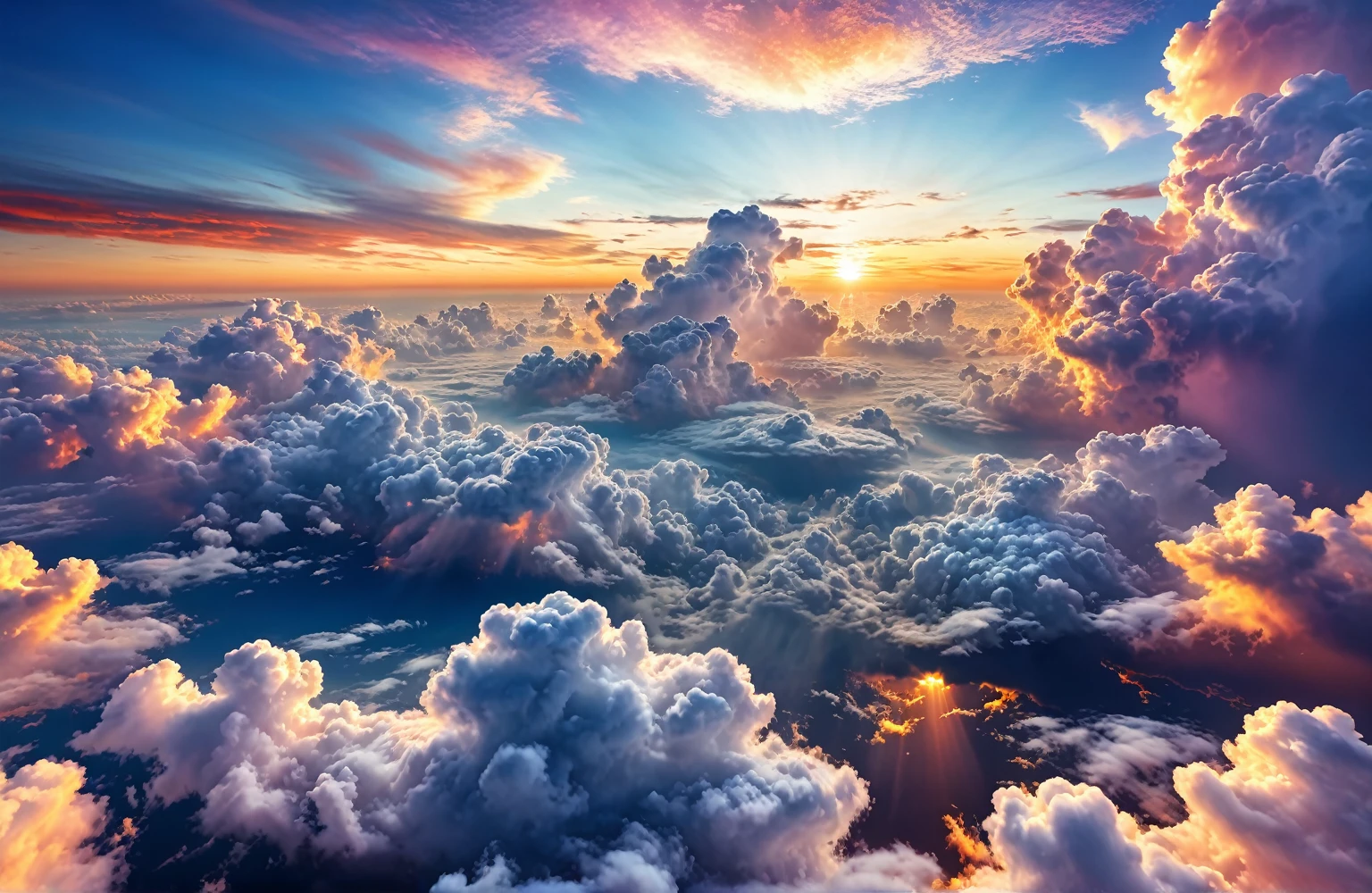 high resolution, Clouds of heaven, Surreal, Ultra HD, 8k, High Resolution Pixels,Fantasy、Covered by clouds、In the clouds、universe 、Sunset、