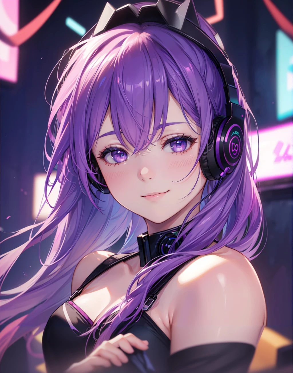 anime girl with headphones and purple hair in a city, anime style 4 k, best anime 4k konachan wallpaper, nightcore, anime wallpaper 4 k, anime wallpaper 4k, anime art wallpaper 4k, anime art wallpaper 4 k, anime art wallpaper 8 k, 4k anime wallpaper, seductive anime girl, detailed digital anime art, anime style. 8k