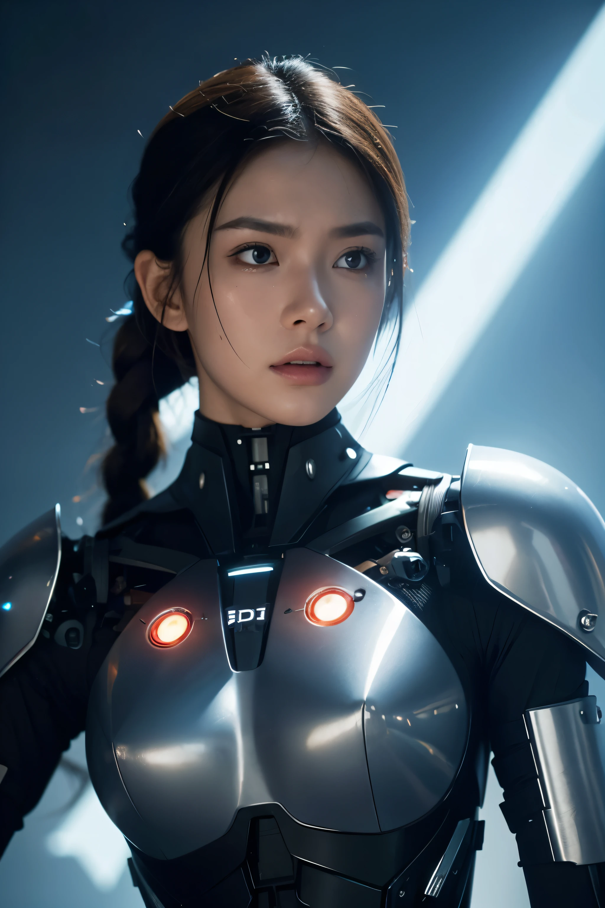 A beautiful-faced cyborg is armed and goes into battle..