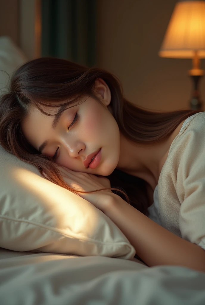 My sister is in bed、Bed、profile、Brown Hair